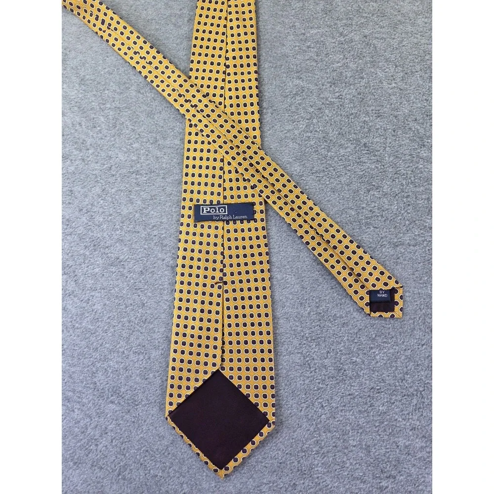 Polo Ralph Lauren Silk Tie Mens Mustard Gold Geometric Medallion Foulard Preppy